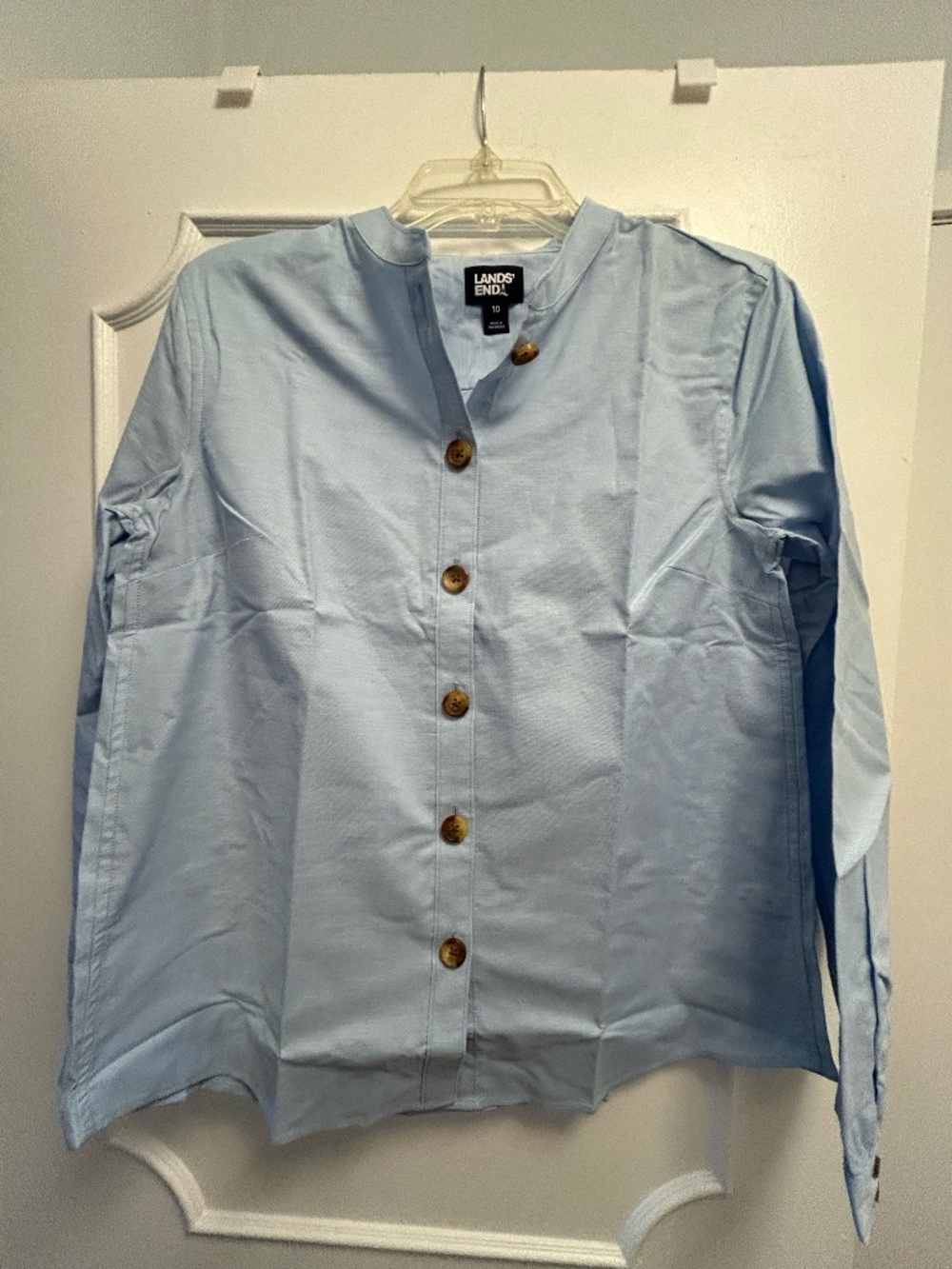 Lands' End Women size 10 Blue Long sleeve Blouse